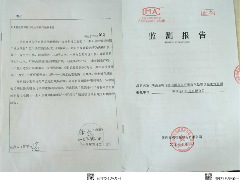 陕西凯发k8一触即发印务有限公司有机废气处置设施废气监测报告