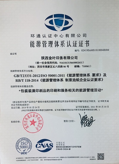 凯发k8一触即发印务公司顺利通过能源体系资质认证